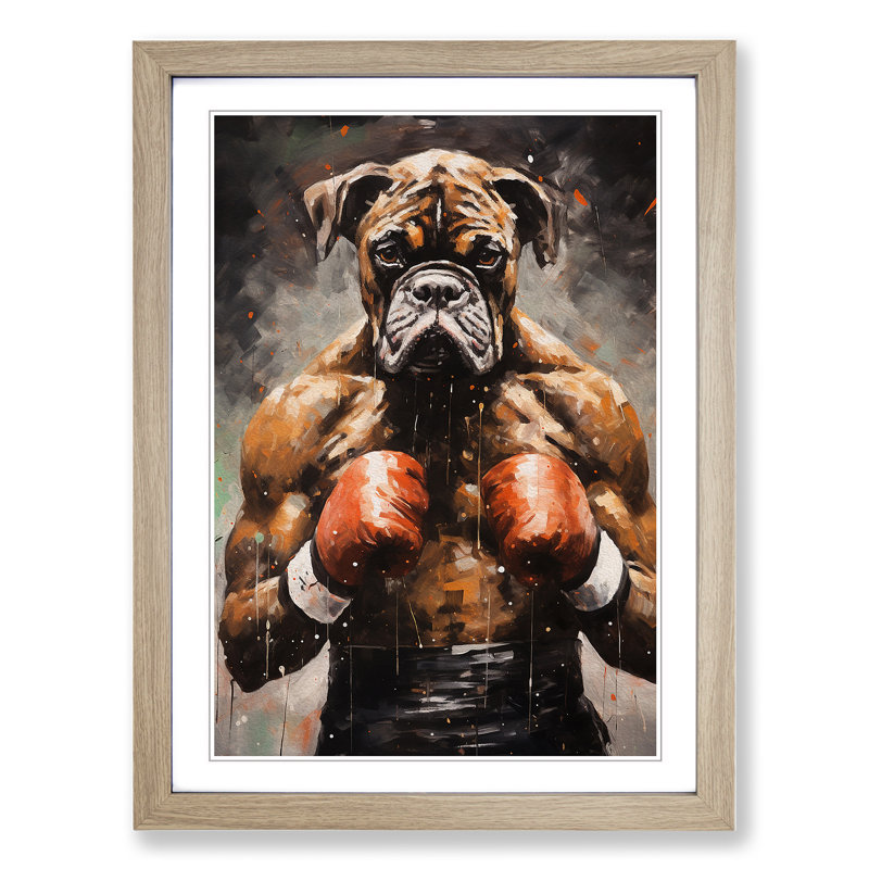 Boxer Dog Action Painting - Framed Print, 46cm H x 34cm W x 2cm D, Oak Framed