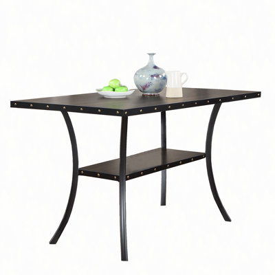 Dining Room Furniture Natural Wooden Rectangular Dining Table 1pc Counter Height Dining Table Only Nailheads and Storage Shelve