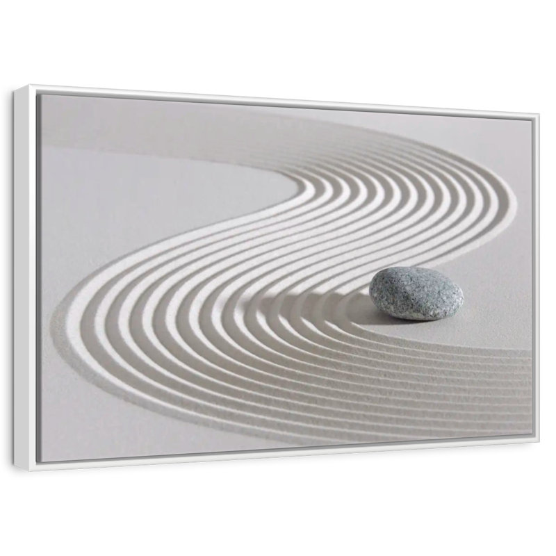 Zen Stone On Sand, 37" X 25", Floating Frame White