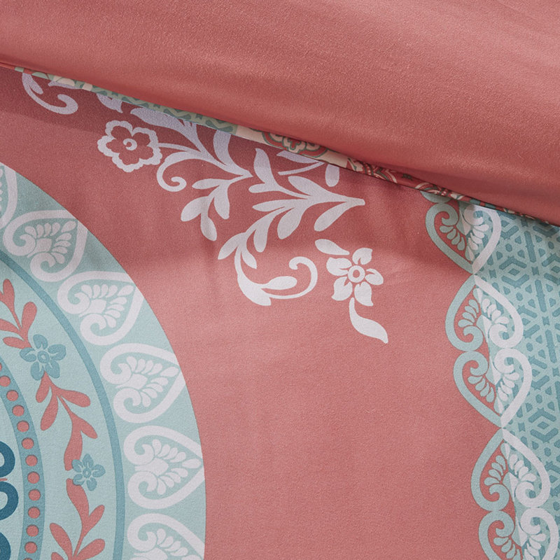 Literie décorative Soft Medalion avec draps - Taille de l'édredon imprimé lavable à la machine, Coral