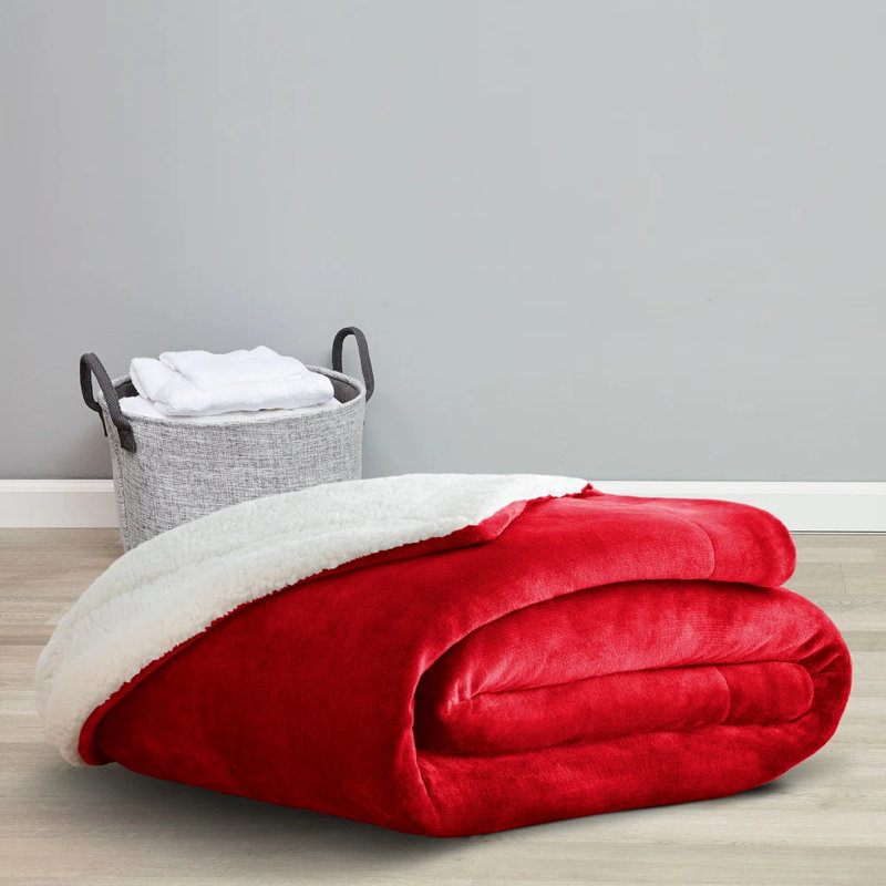 Reversible Soft Sherpa Fleece Fur Thick Dual Sided Blanket Throw, Burgundy, 230cm x 270cm