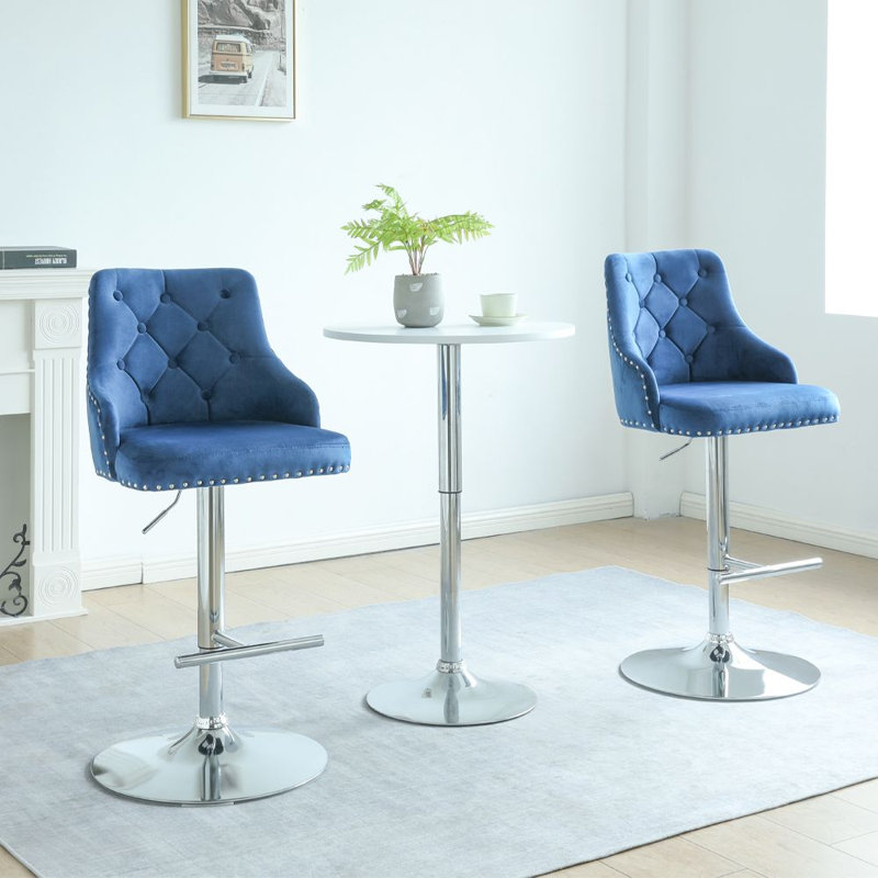 Pardeesville Swivel Upholstered Adjustable Height Counter Stool with Metal Frame, Blue