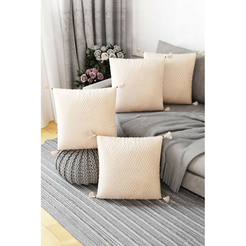 Housse de coussin fait à la main, housse de coussin en coton naturel et authentique Buldan, ensemble de 4 pièces