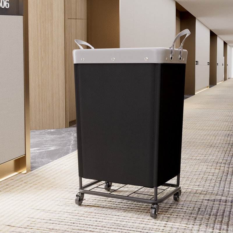 165l Laundry Basket With Wheels, Large Heavy Duty Commercial Rolling Laundry Hamper With Handles, Tall Steel Frame Laundry Cart For Laundry Room Bedroom Hotel Home Dorm