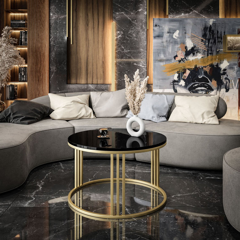 Arshman coffee table, Glossy Black, Matt Gold