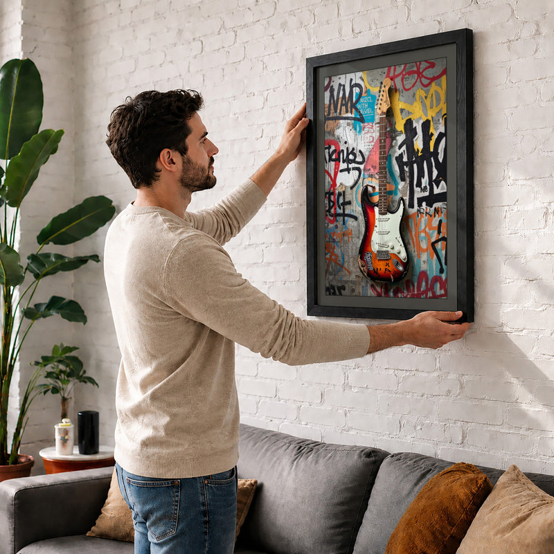 Sunburst Electric Guitar Urban Art - Print, A1 - 84.1 x 59.4 cm, Black