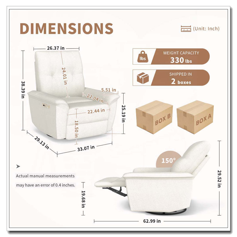 270° Power Swivel Rocker Recliner Chair, Beige