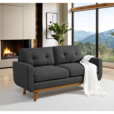 Revêtement de style moderne Mid-Century gris foncé de 67,7 po de largeur à deux places pour discuter en entreprise après le travail