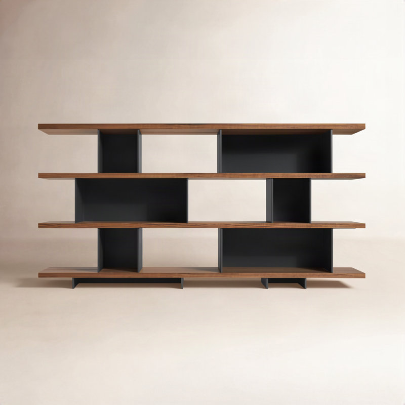 Happy Day Etagere, (4 Shelves) 41" H x 81" W x 14" D, Walnut/Oblivion