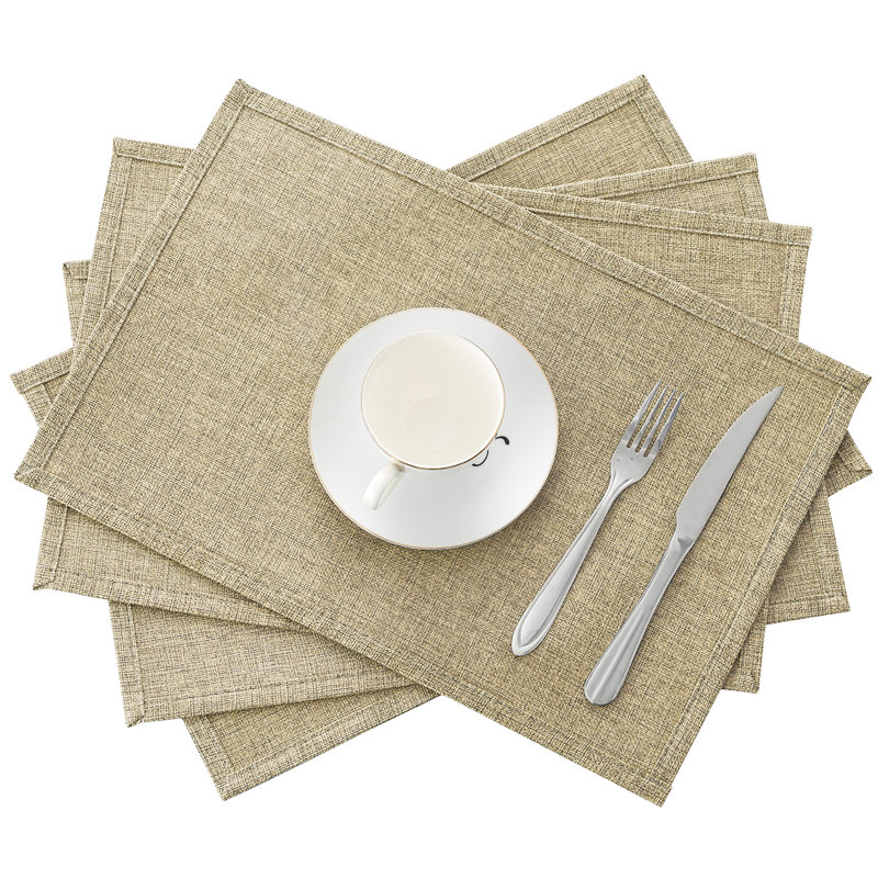4-Pack Solid Linen Rectangular Placemats, Beige