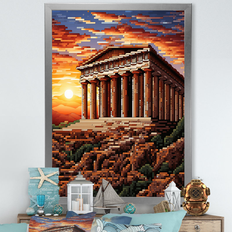 Parthénon antique de la Grèce impressionniste - Grèce, art mural, Cadre simple argenté, H 44 po x l 34 po x P 1,5 po