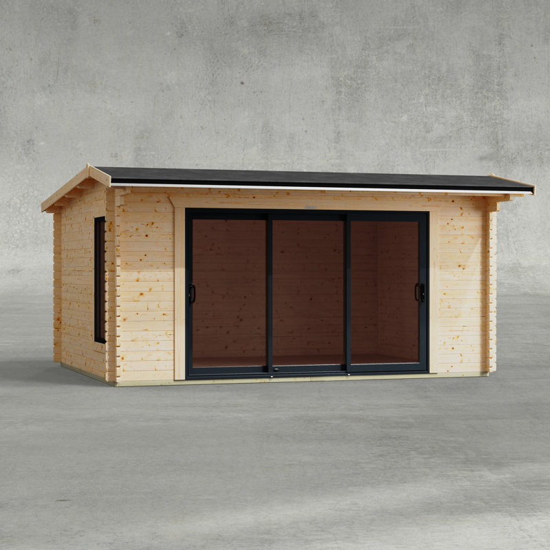 Powersheds 16 x 12ft Offset Apex Aluminium Sliding Door Log Cabin - 44mm