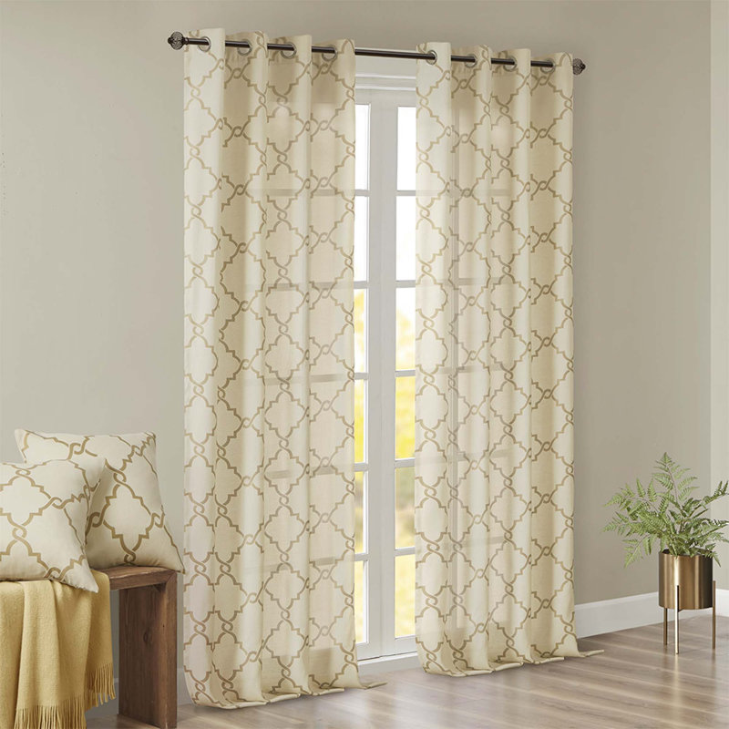 Panneau de rideau à œillets Frwork, L 50 po x L 63 po, Beige/Or