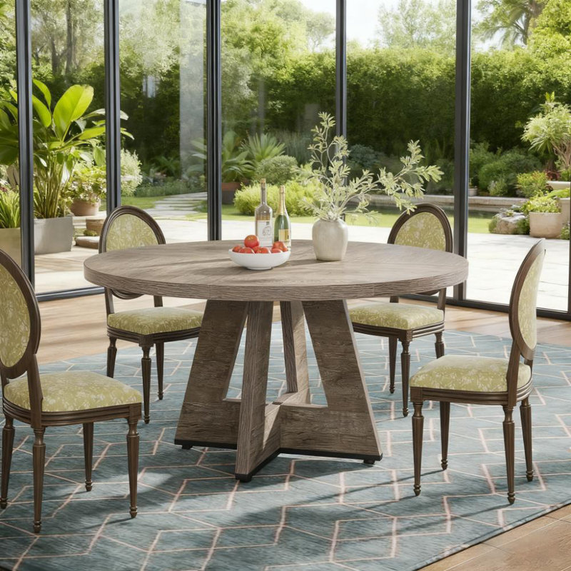 47 Inch Wood Dining Table Round Dining Table (Just 1pcs Dining Table), Gray