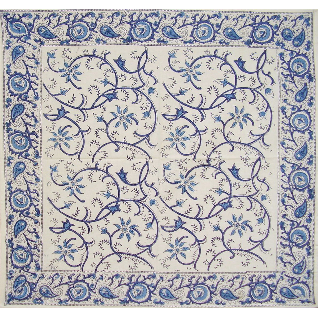 Gelncliff Floral Block Print Set of Four Cotton Napkins 19 x 19 Blue White Charlton Home®