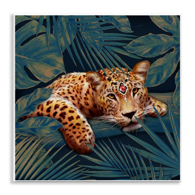 Tropical Leopard Glitz Gem Safari Cat Jungle Plants Wall Plaque Art By Ziwei Li