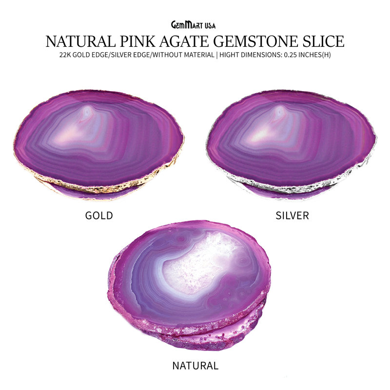 Sous-verres roses en agate naturelle, accessoires de cuisine, Rose foncé / naturel
