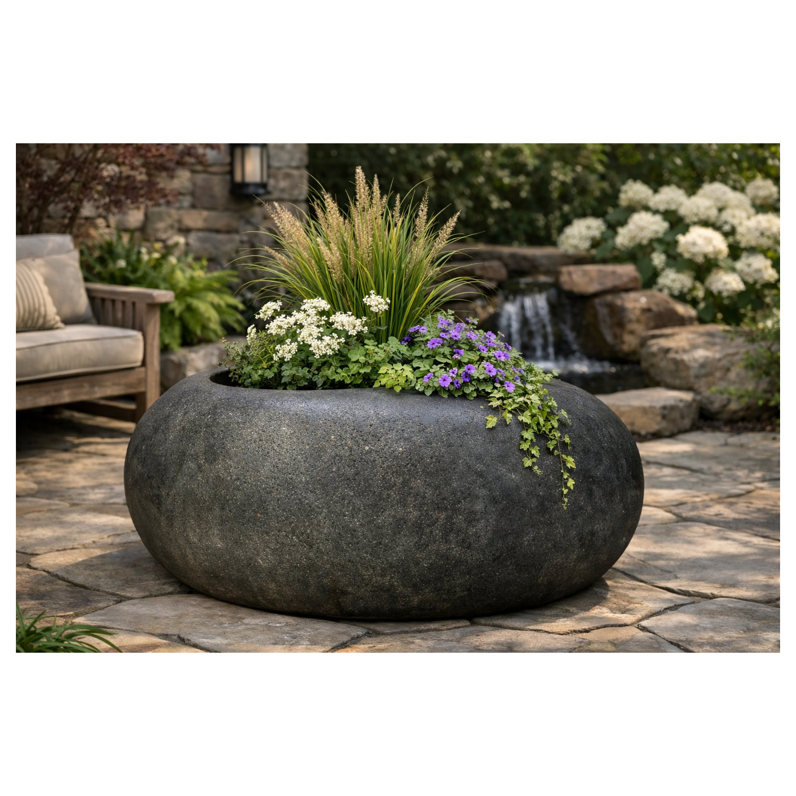 Lightweight Rock Garden Planter, Gray
