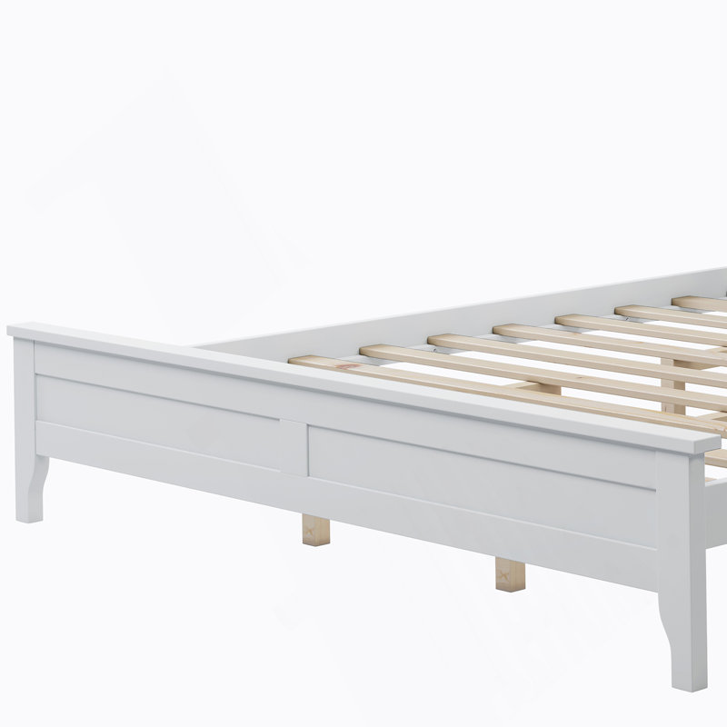 Grand lit plateforme en bois massif, Blanc, Grand