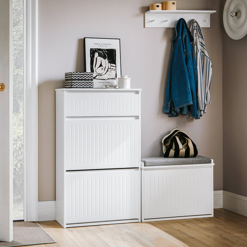 6 Pair Shoe Cabinet, White