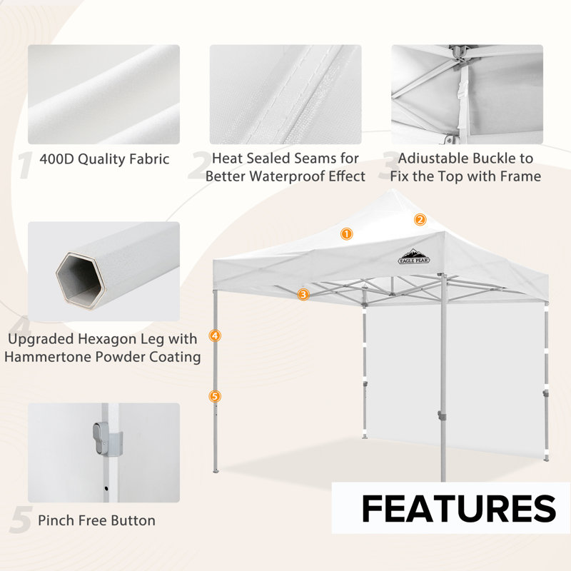 White Powder Coated Steel 10' x 10' Pop-Up Canopy Tent