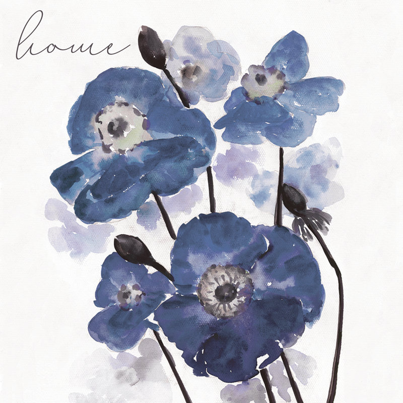 Blue Watercolour Flowers Home - Wrapped Canvas Painting, 30cm H x 30cm W x 3.8cm D