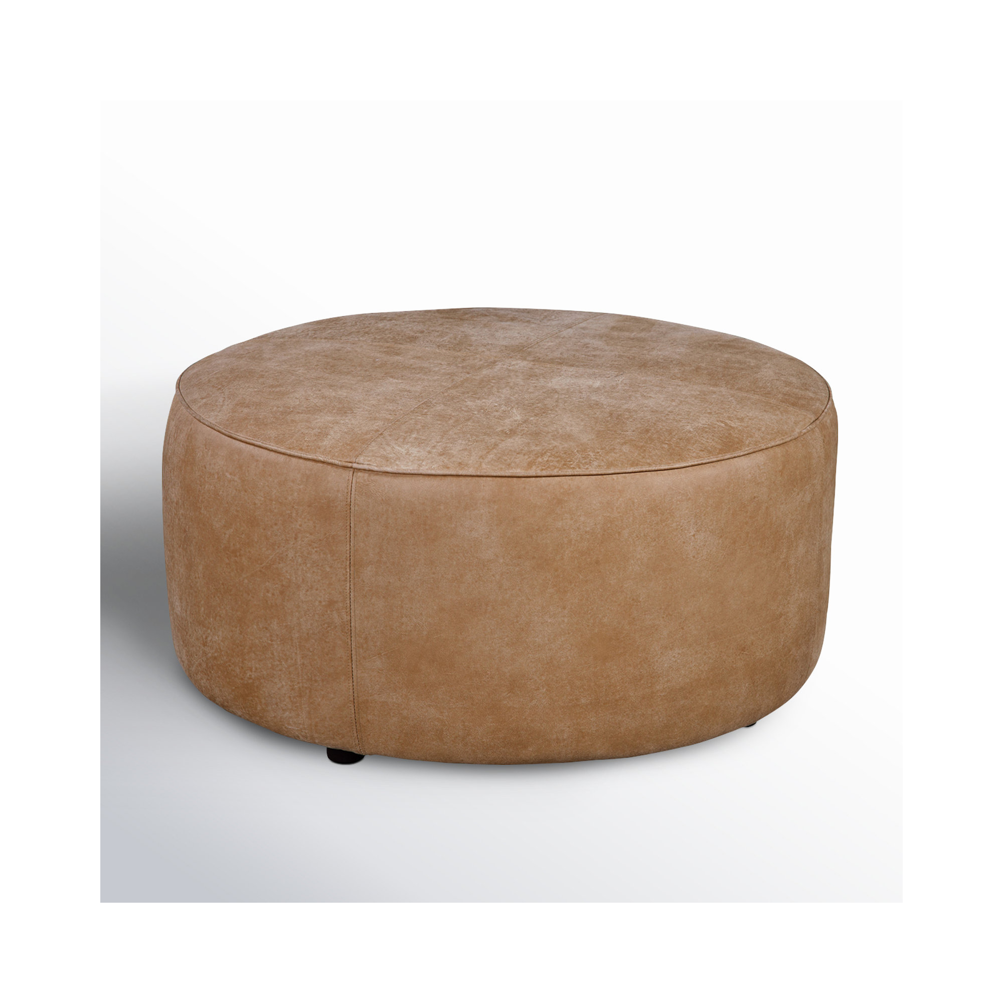 Murano 37" Genuine Leather Round Ottoman, Bistro Rustic Genuine Leather