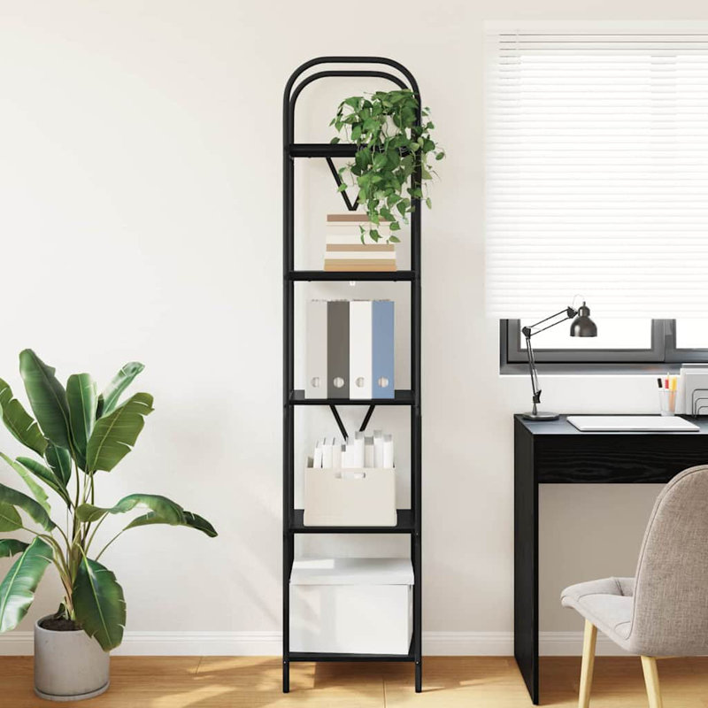 Steel Bookcase, (5 Shelves) 183cmH x 40cmW x 30cmD, Black Oak