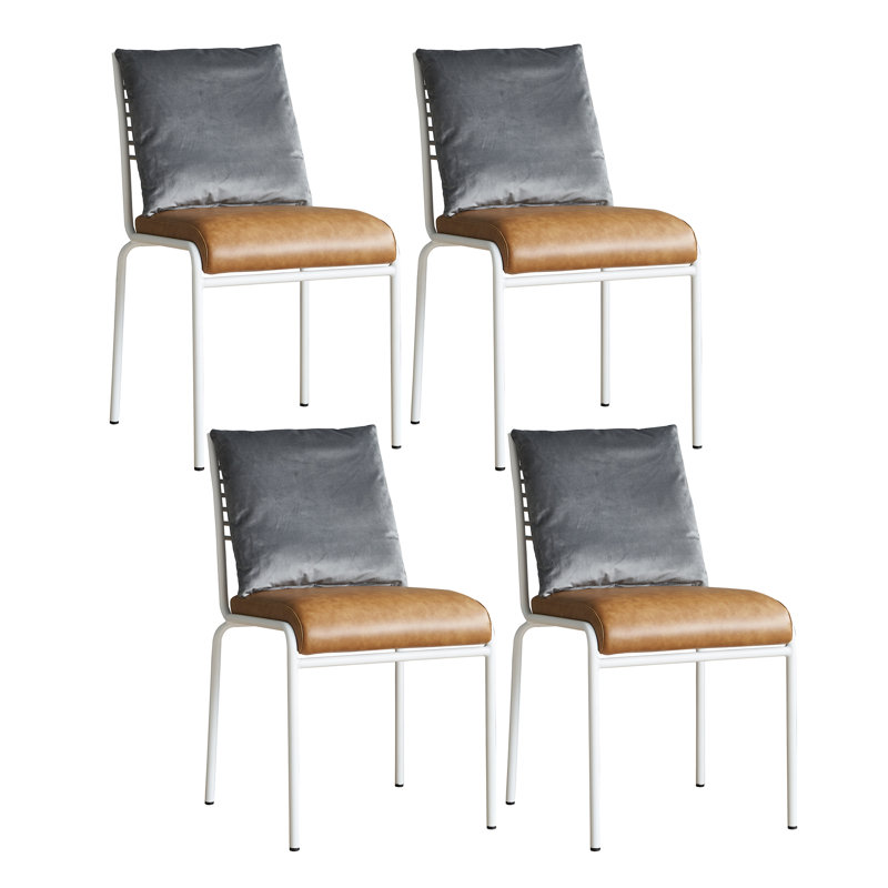 Chaise d'appoint en similicuir (ensemble de 4), Cognac / gris, Blanc