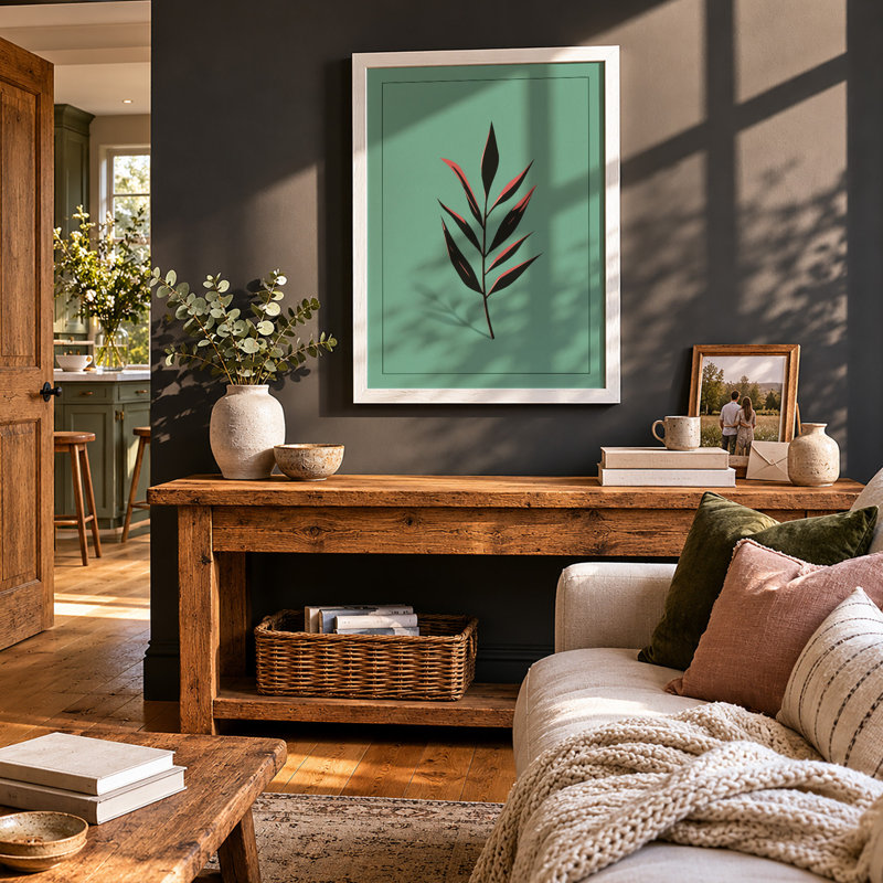 Single Stem in Green Botanical - Framed Print, A1 - 84.1 x 59.4 cm, White