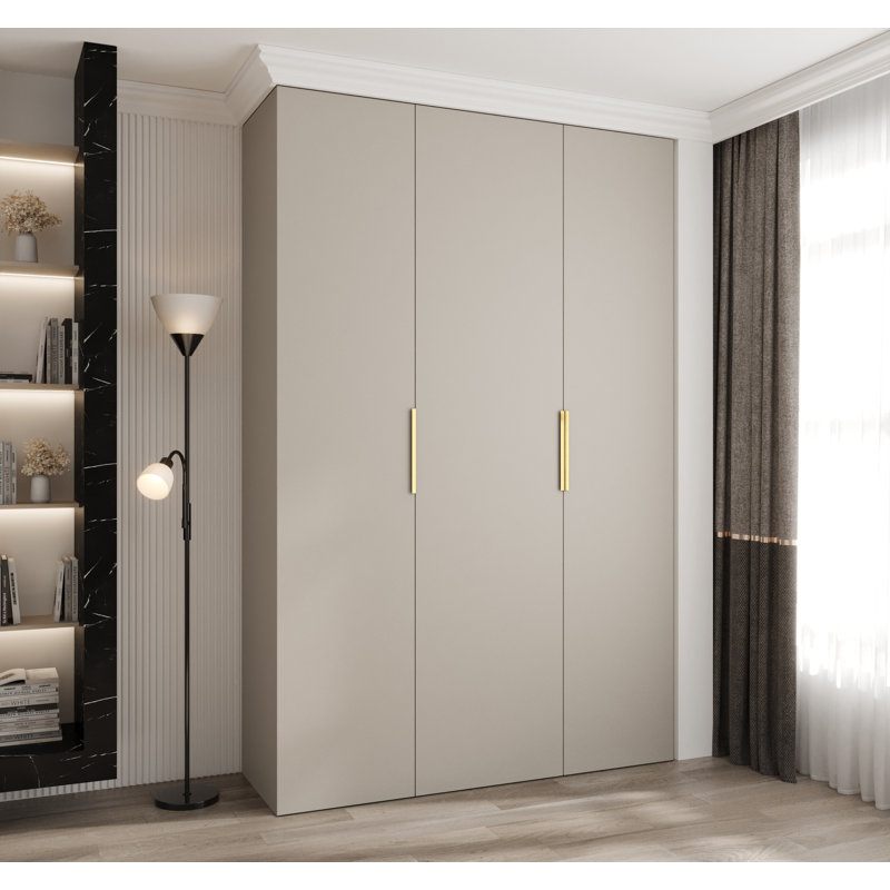 Wardrobe Moko 4, 245,5cm H x 160cm W x 50cm D, Cashmere/Gold