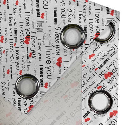 Rideaux décoratifs pour fenêtre à 2 panneaux East Urban Home I Love You, 50 po x 96 po, rouge blanc noir