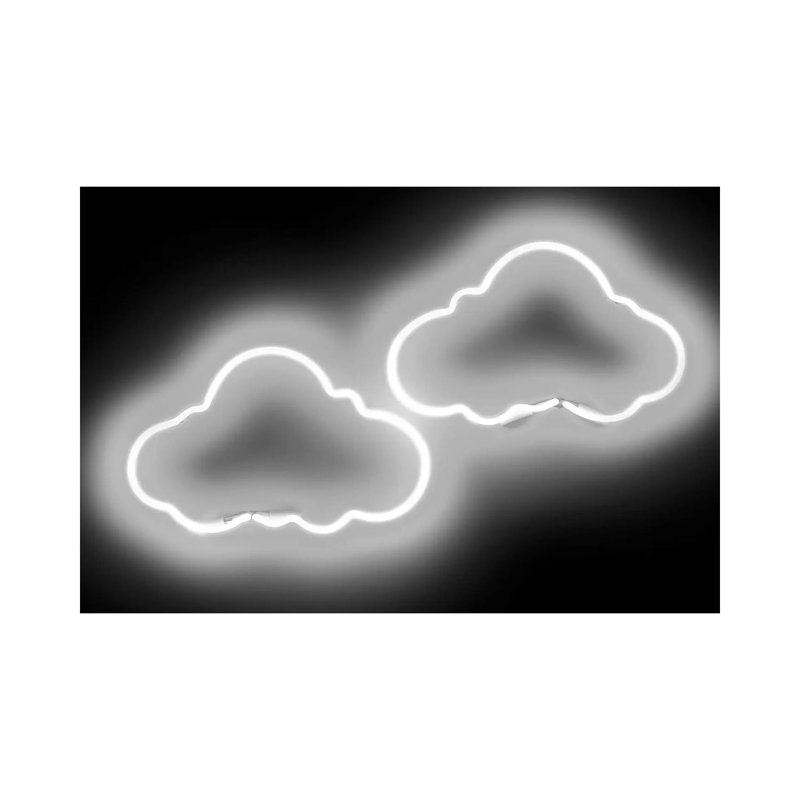 Neon Clouds White On Black by Hailey Carr - Wrapped Canvas Print, 20.32 cm H x 30.48 cm W