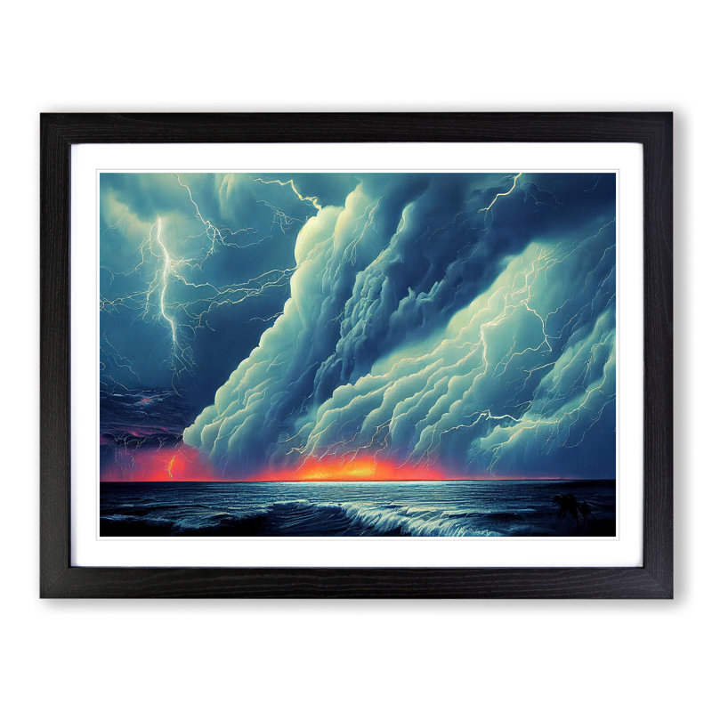 Enviable Ocean Thunderstorm - Single Picture Frame Print, Black, 46cm H x 64cm W