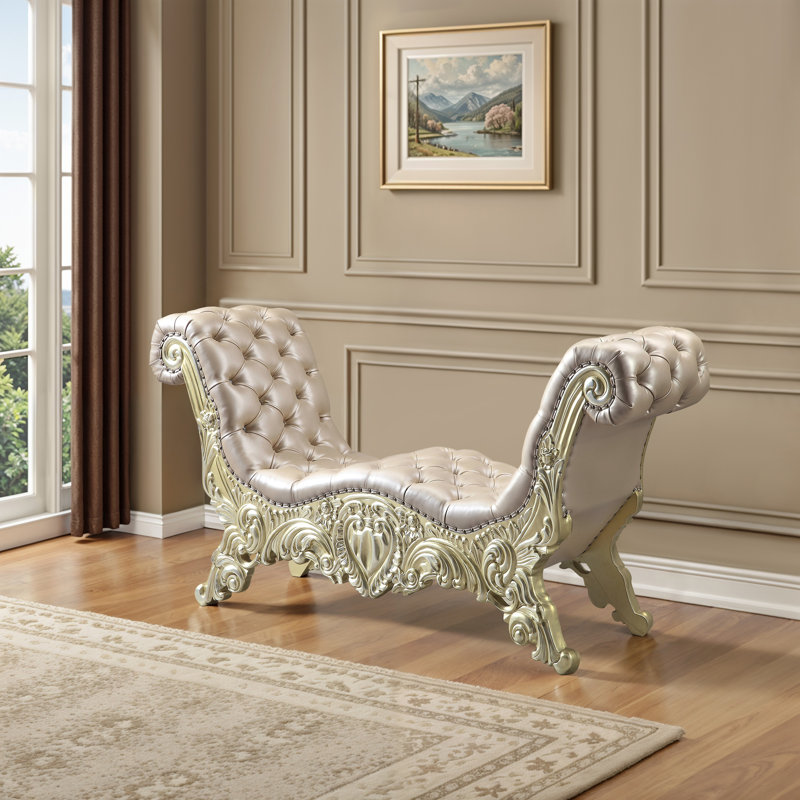 Banc, cuir synthétique, finition or clair et argent champagne