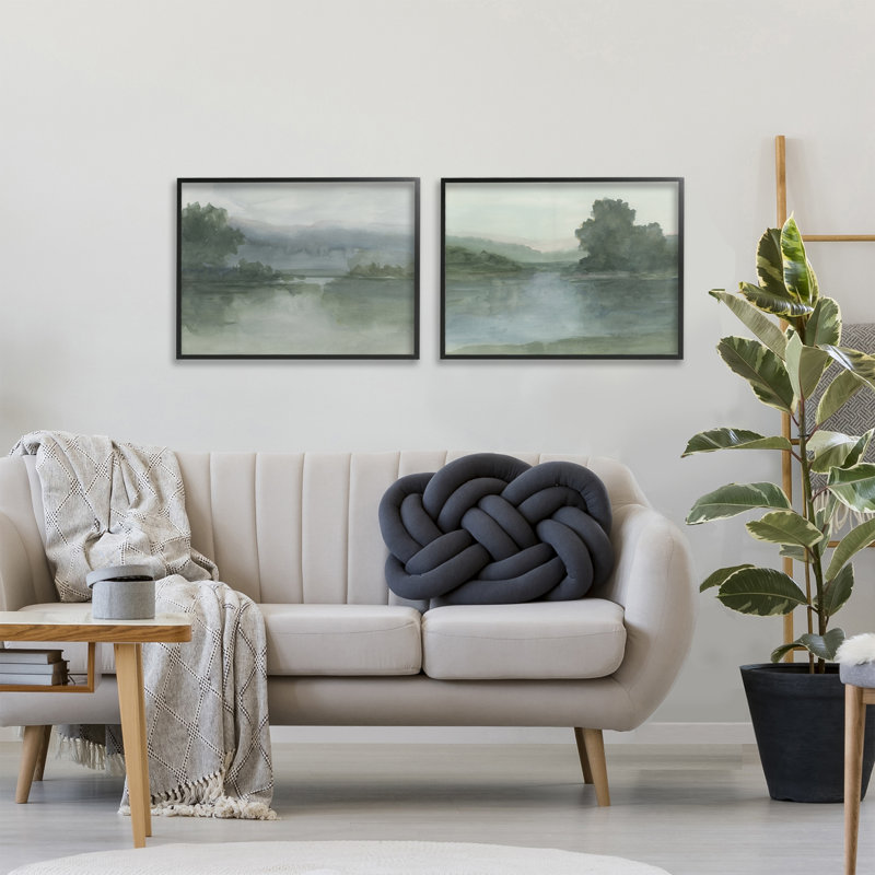«Misty Twilight Lake View», ensemble de 2 giclées par Ethan Harper, Giclée encadrée noir minuit, H 16 po x l 20 po