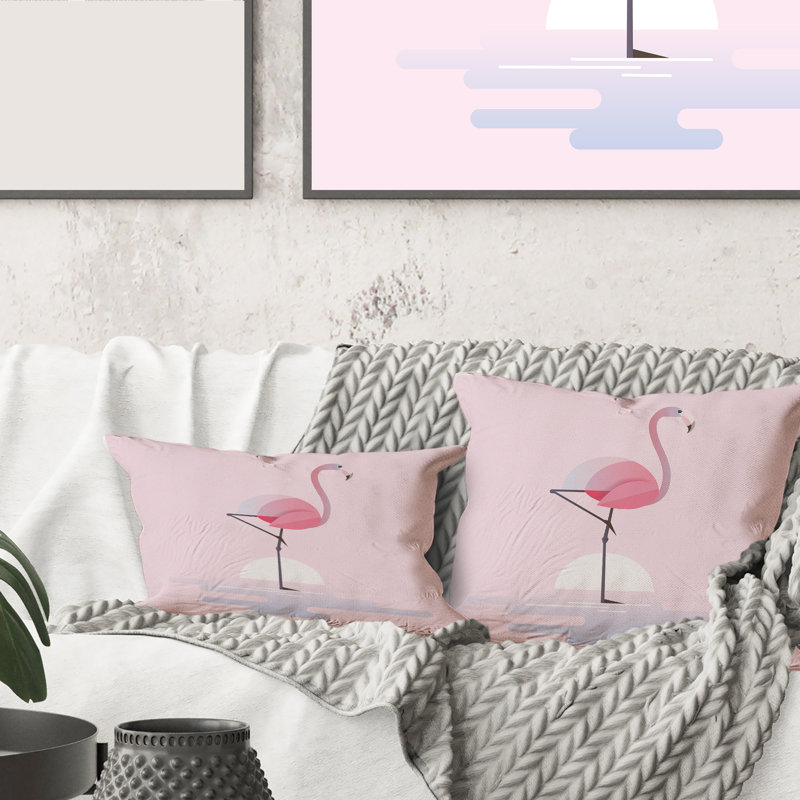 Coussin debout à imprimé flamant rose debout, 18" x 18"