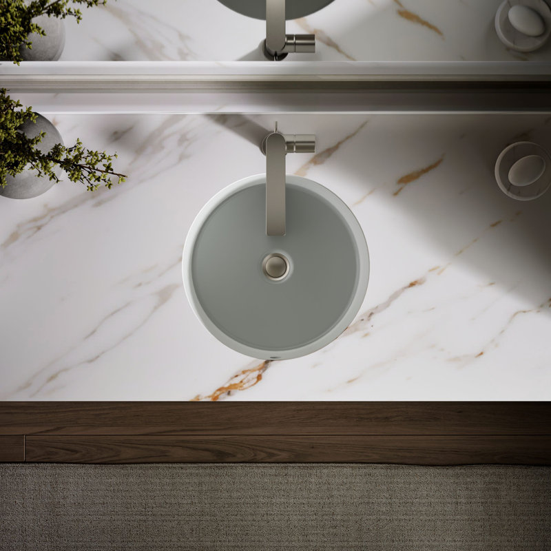 Verticyl Ceramic Vitreous China Circular Undermount Bathroom Sink with Overflow, Ice Gray