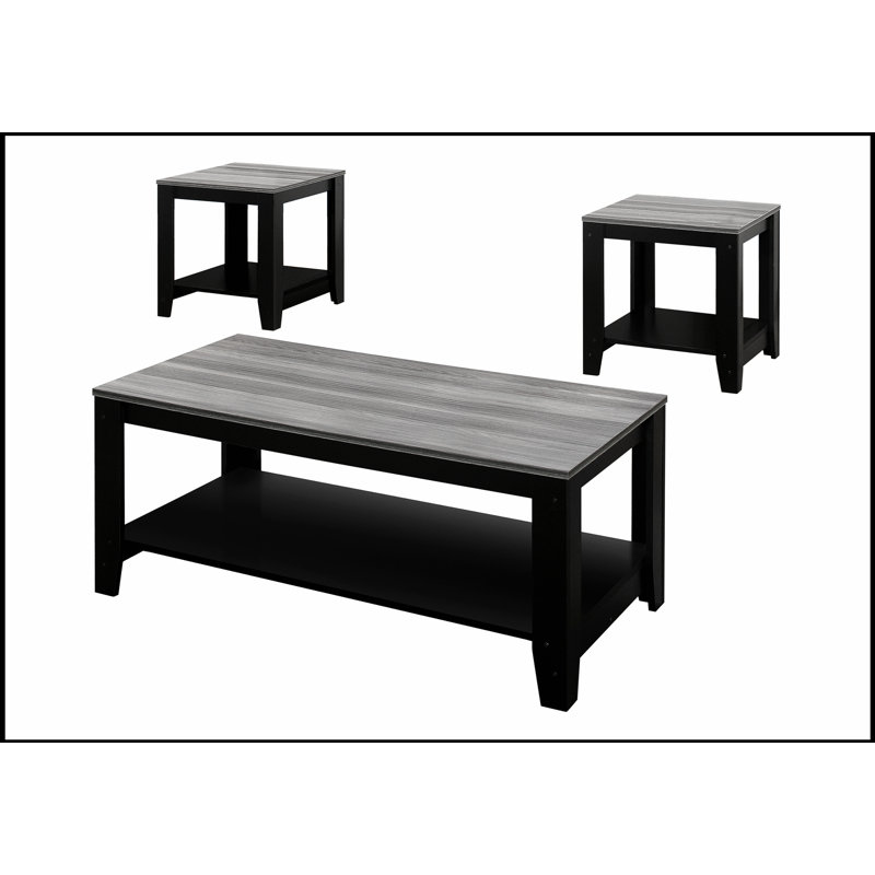 Ensemble de table basse, de bout et de table d'appoint moderne 3 pièces pour salon, stratifié noir et gris, style transitionnel