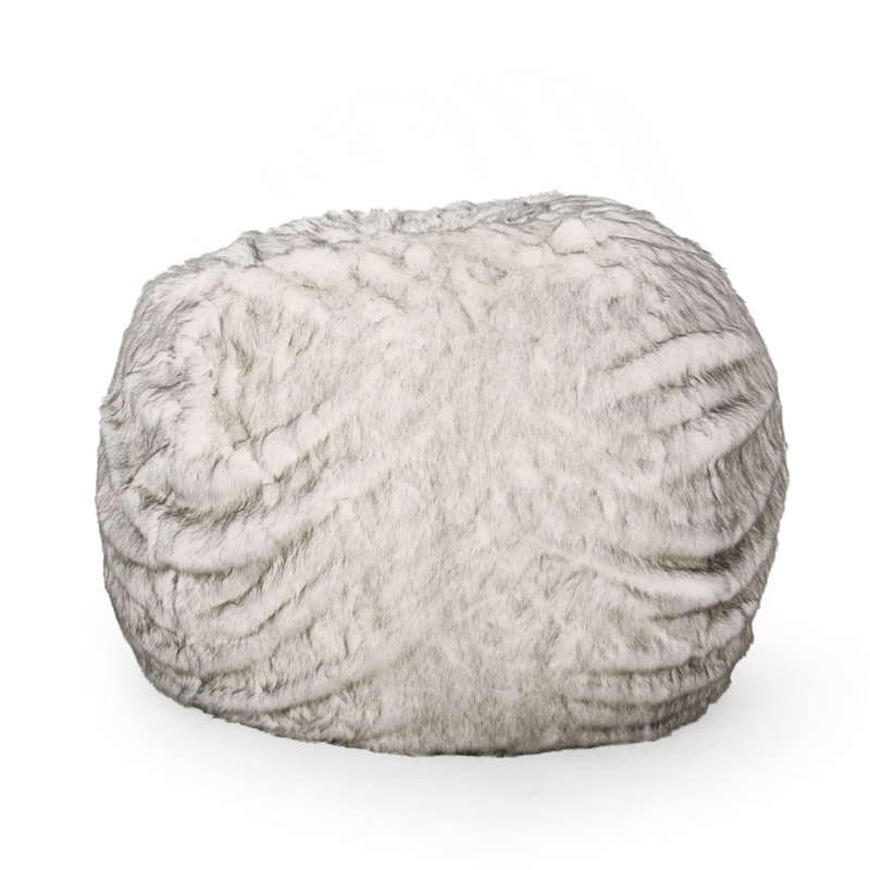Petit fauteuil à billes arrondi en fausse fourrure blanc et gris 5 pieds