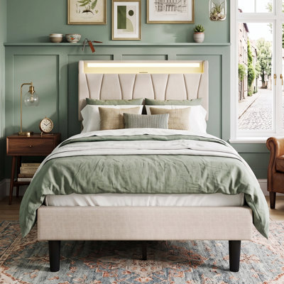 Upholstered Linen Platform Bed