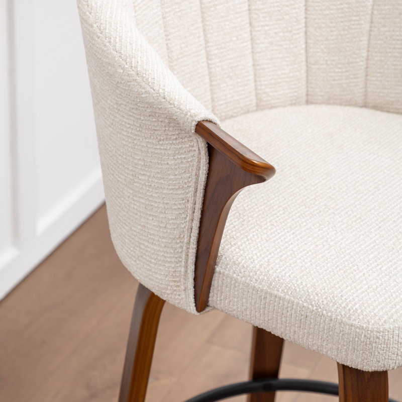 Devault Swivel Upholstered Counter Stool With Wood Frame, Beige