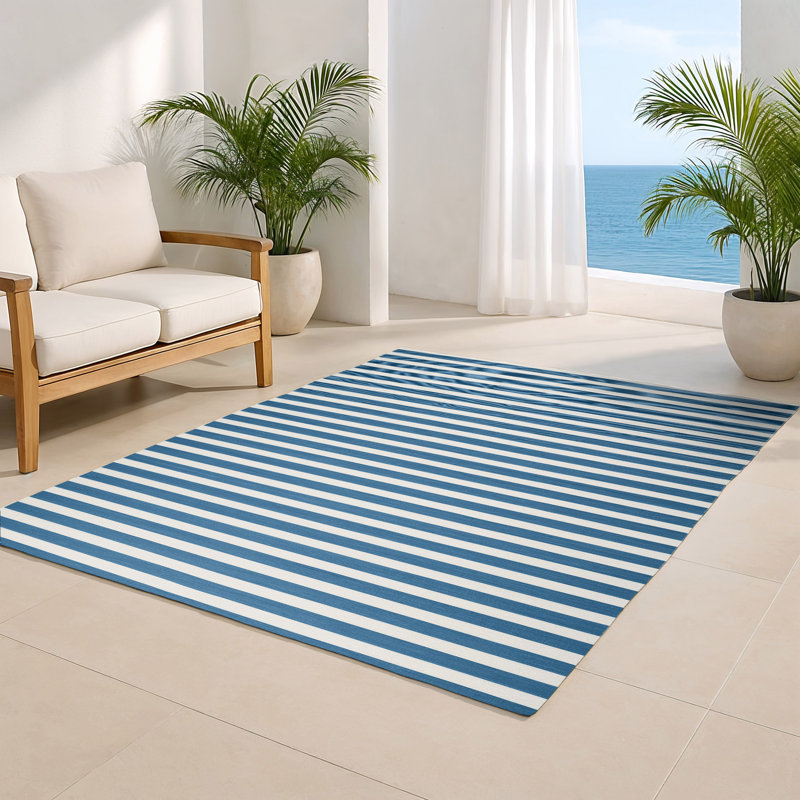 Tapis intérieur / extérieur bleu HorizontalStripes, Rectangulaire 3 pi x 5 pi
