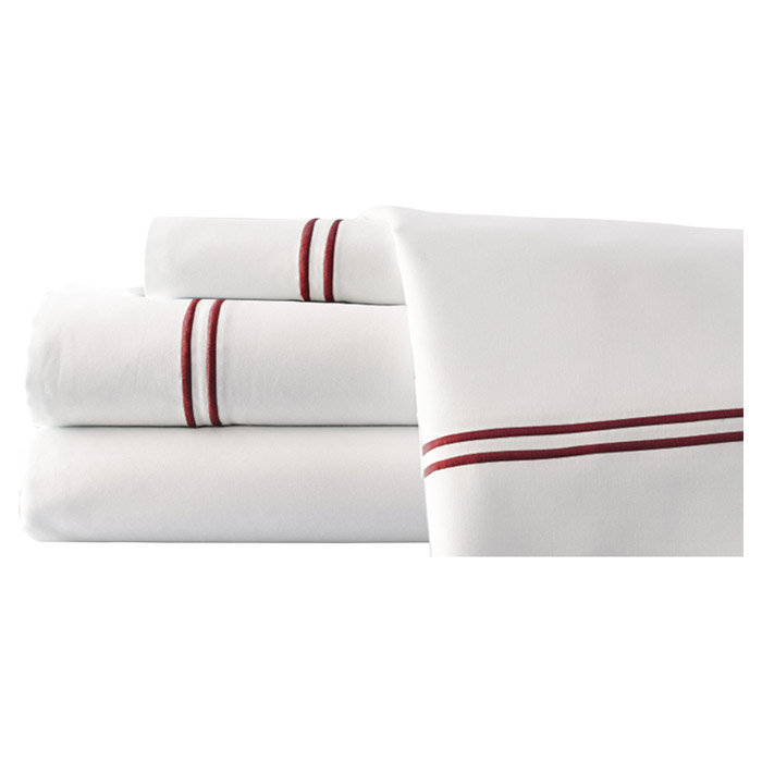 1000 Thread Count Sheet Set, Cal.King Sheet Set+Fitted Sheet+2Pillowcases, White / Biking Red