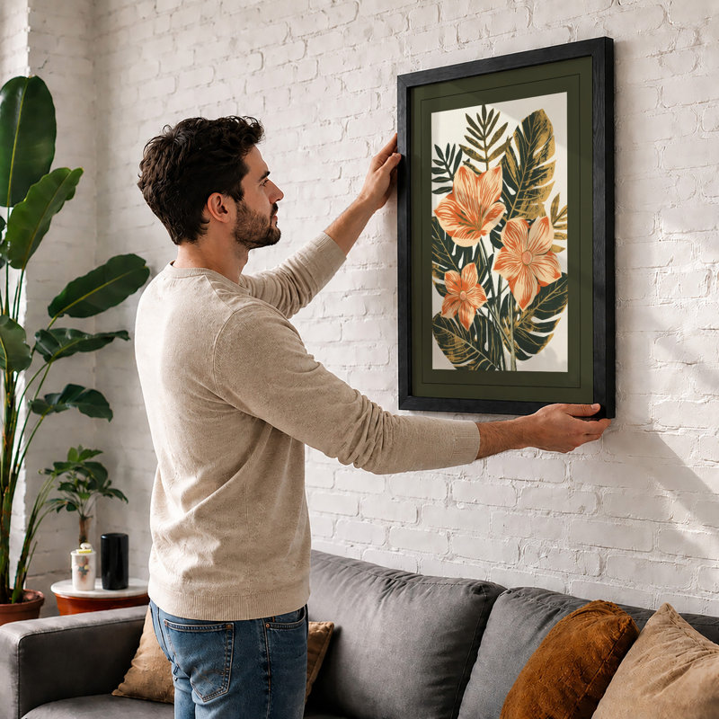 Orange Florals in Foliage Botanical - Framed Print, Unframed, A2 - 59.4 x 42.0 cm