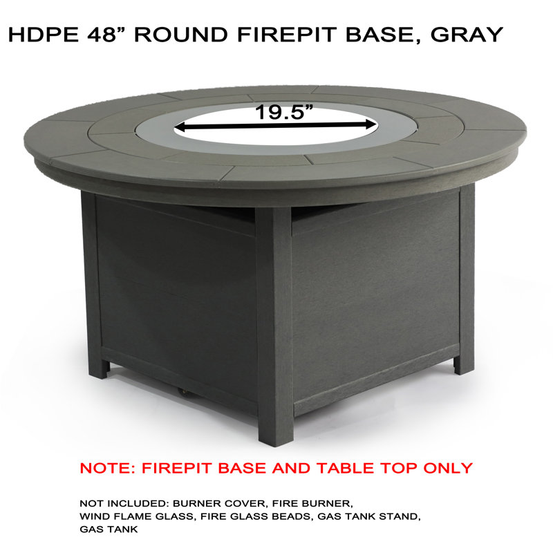 25"(H)x 48" (W) Round HDPE Fire Pit- Top and Base Frame Only, Gray, Gray