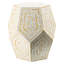 Tabouret de 18 po x 18 po x 21 po avec capes hexagonales, couleur crème et jaune, incrustations incrustées, embellissements en forme de losange, tabouret de table d'appoint ou pour table d'appoint, attributs, ornements, à utiliser comme