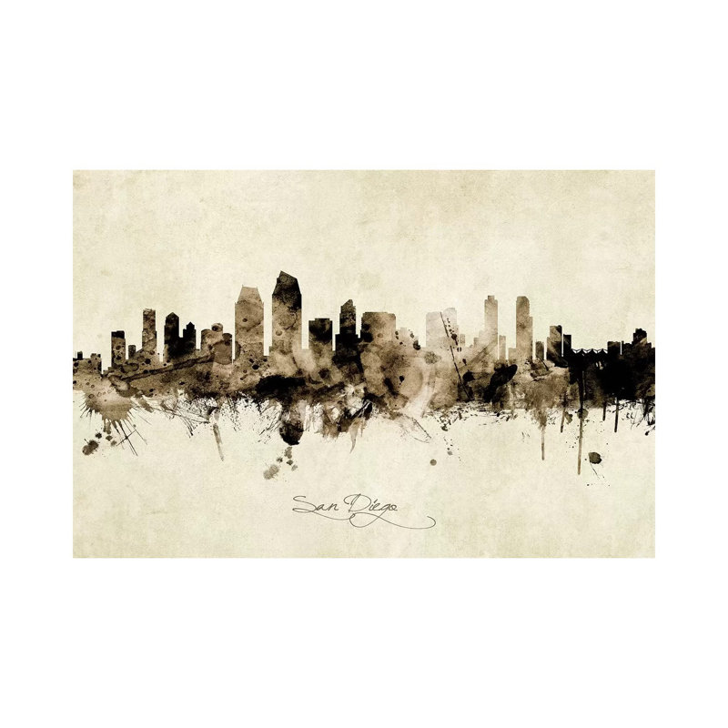 «San Diego California Skyline» par Michael Tompsett, reproduction d'art sur toile tendue, H 40 po x l 60 po x 1,5 po