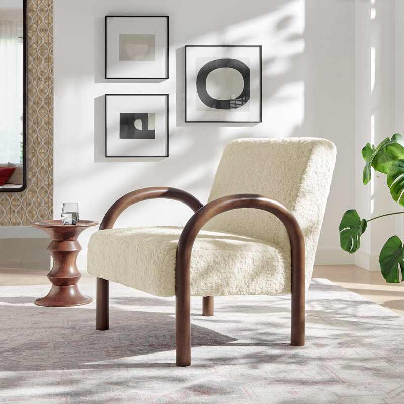 Lunet Faux Shearling Accent Armchair In Ecru, White