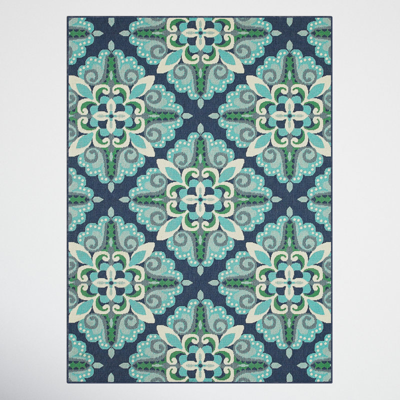 Deltana Floral Machine Woven Indoor / Outdoor Rug, Rectangle 1'10" x 2'10"